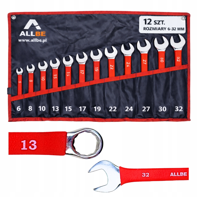 Klucze Płasko Oczkowe 6-32mm Płachta Płachcie Zestaw Kluczy Z Gumą 12 szt.