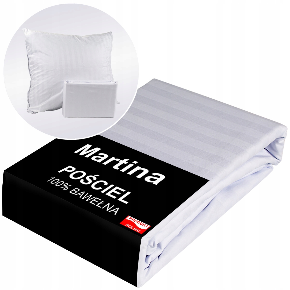 Pościel 220x200 Biała Hotelowa Komplet 100% Bawełna Adamaszek 2 Poszewki