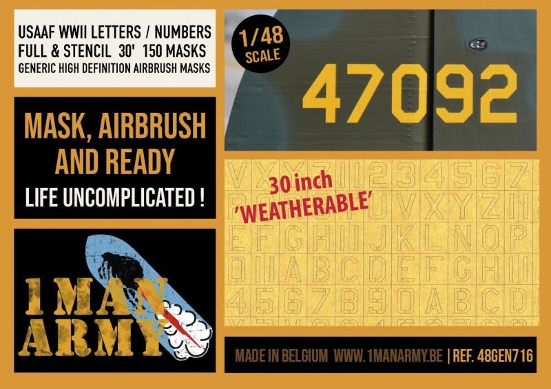 Masky písmen a číslic Usaaf 1:48 1 Man Army 48GEN716