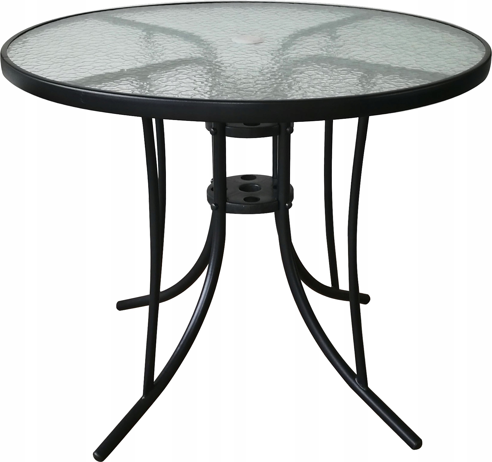 Stolik ogrodowy na Balkon taras 90cm stół otwór na parasol Szklany duży