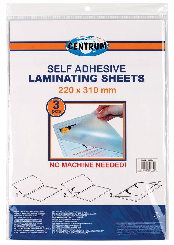 FOLIA DO LAMINOWANIA A4 BEZ LAMINATORA 3 sztuki