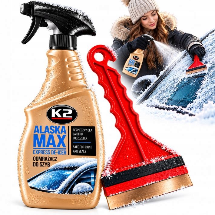 Odmrażacz Do Szyb K2 Alaska Max 700ML+ Skrobaczka Mosiężna Do Lodu I Szronu