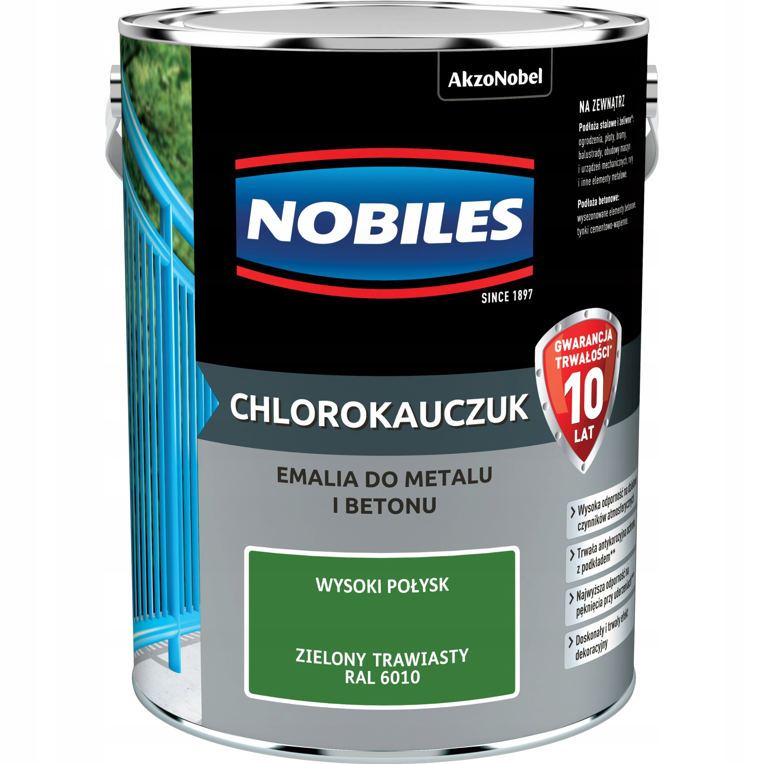 Nobiles Chlorokauczuk emalia do metalu betonu Zielony Trawiasty Ral6010 5l