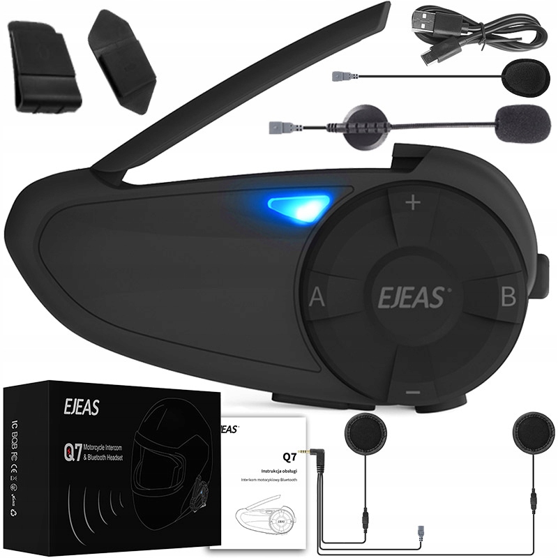 

DB1 Q7 Ejeas Interkom Motocyklowy Dwa Mikrofony Fm