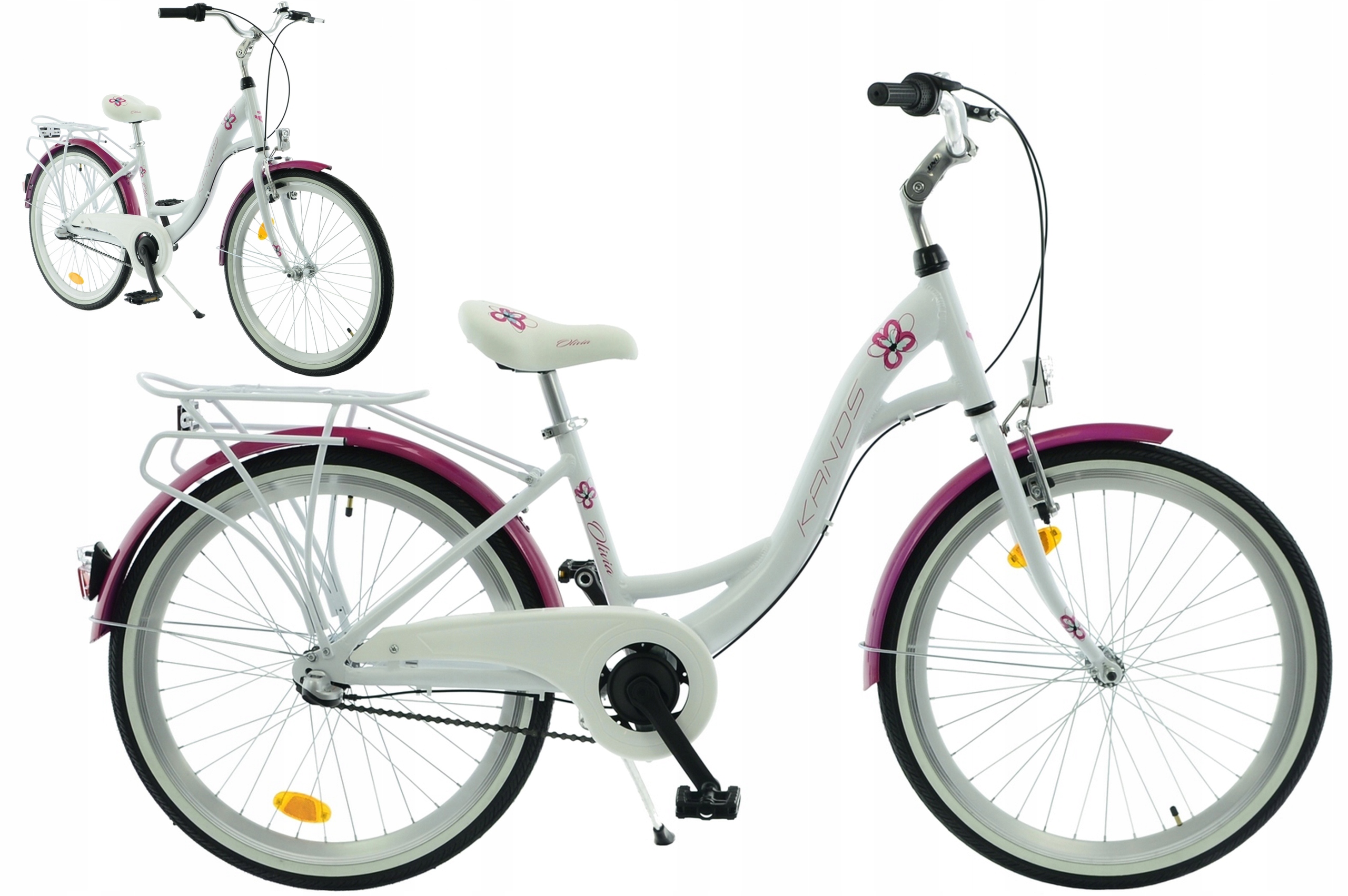 Rower dziecięcy 24" Kands Olivia 3BN rama 14" biały różowy R25