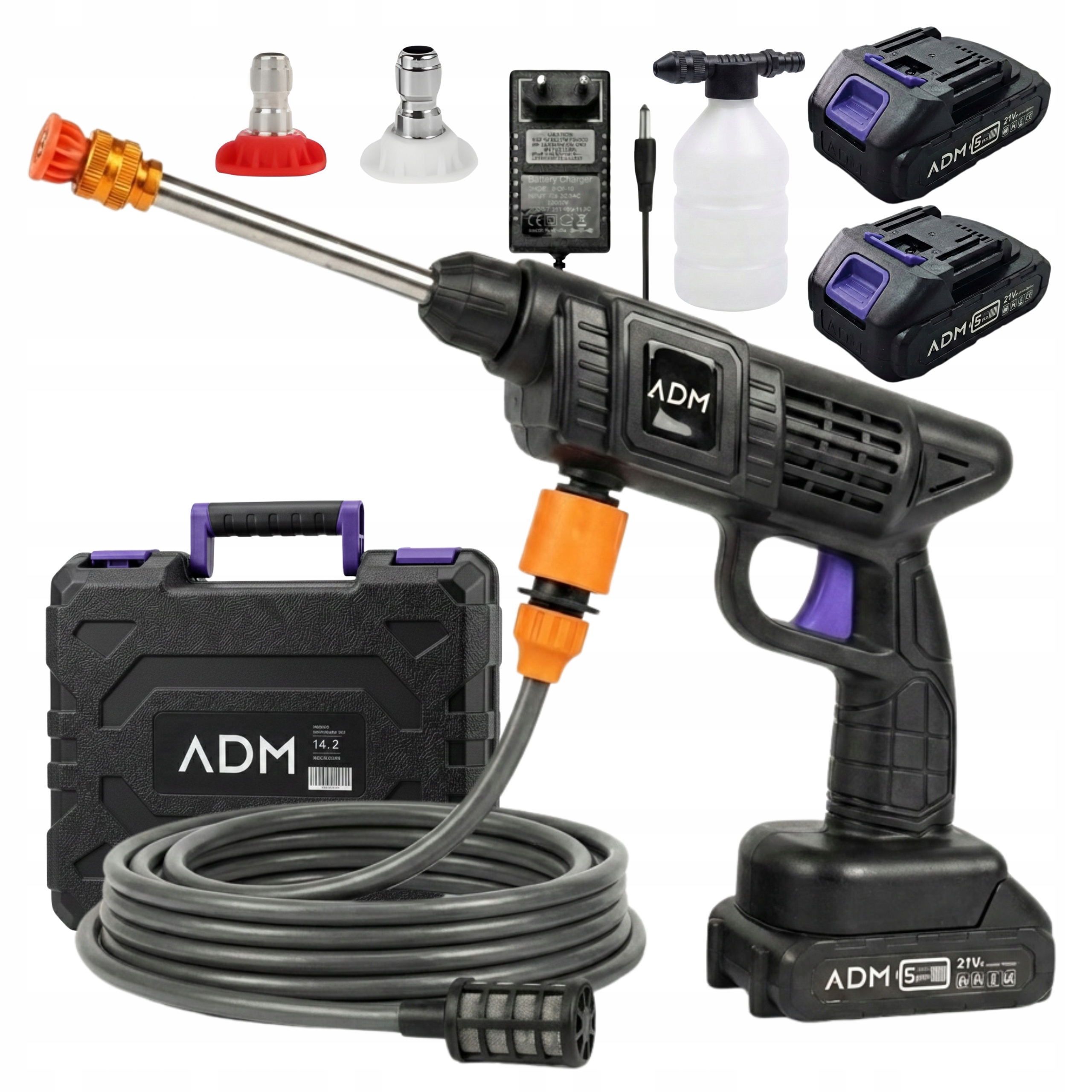 Myjka ciśnieniowa Akumulatorowa 2 Akumulatory 21V Walizka Wąż Pianownica