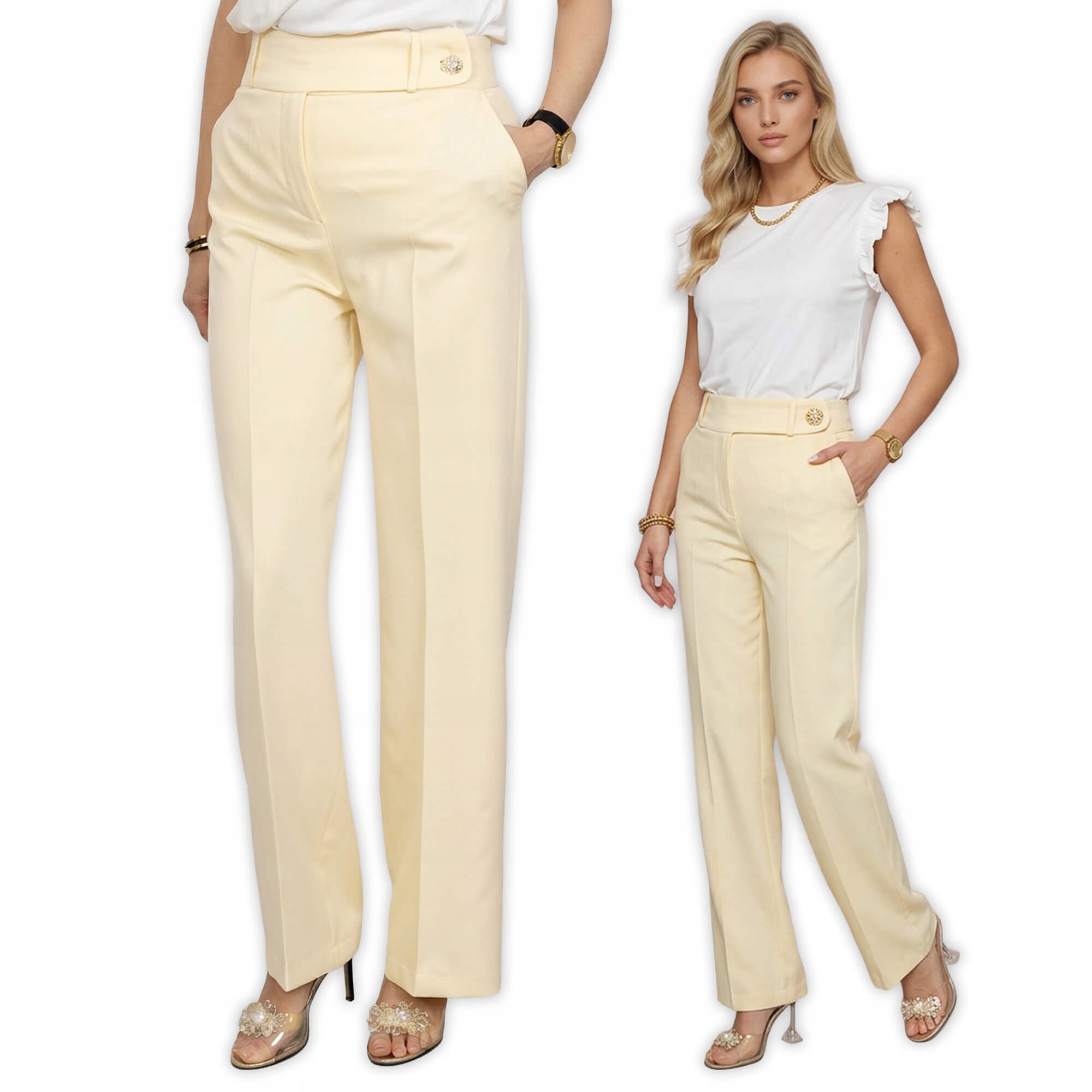 Elegantní Bb kalhoty s širokou nohavicí a vysokým pasem Žluté 38