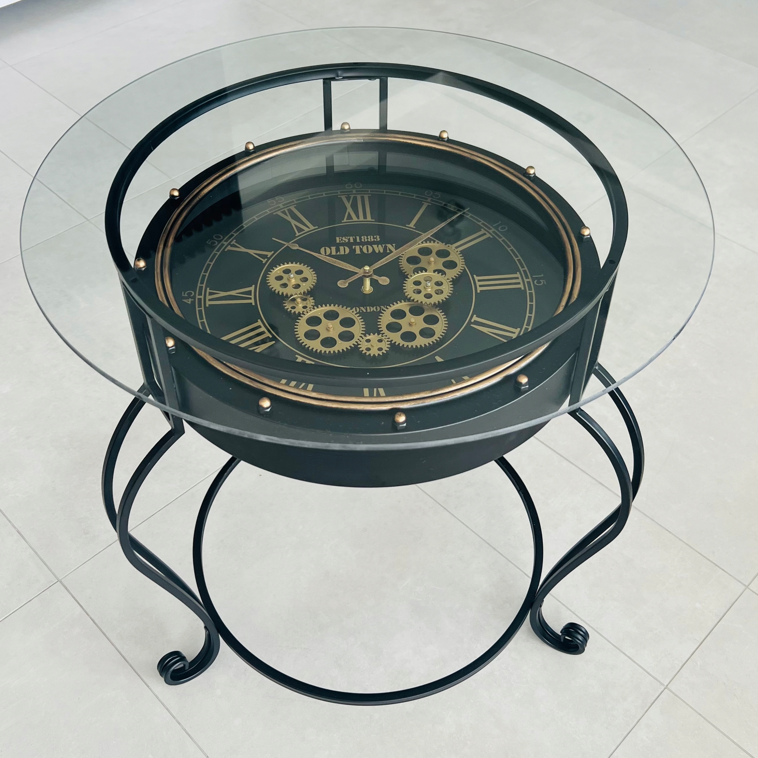 Kávový Stolek S Hodinami Kovový, Černý, Moderní