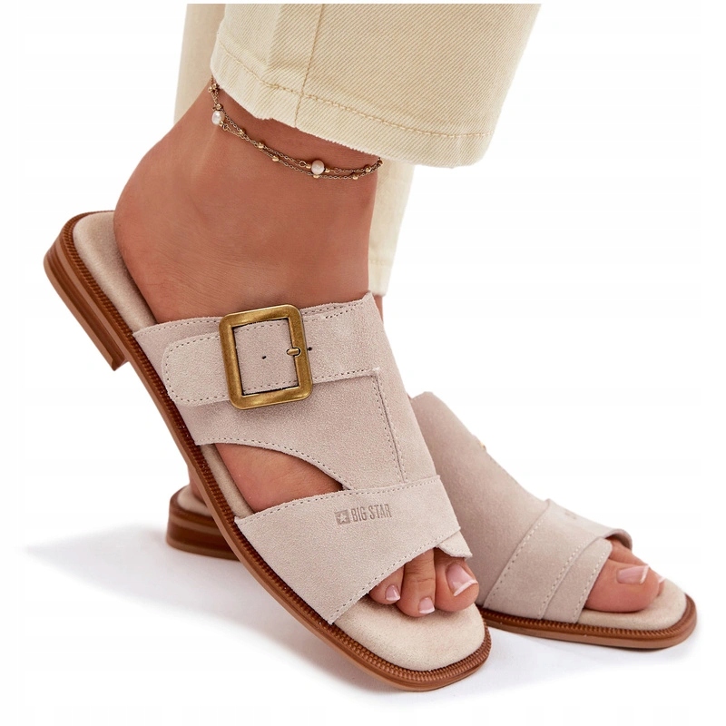 Nazouváky Big Star Semiš Plochý Podpatek Spona Elegantní Béžová 40