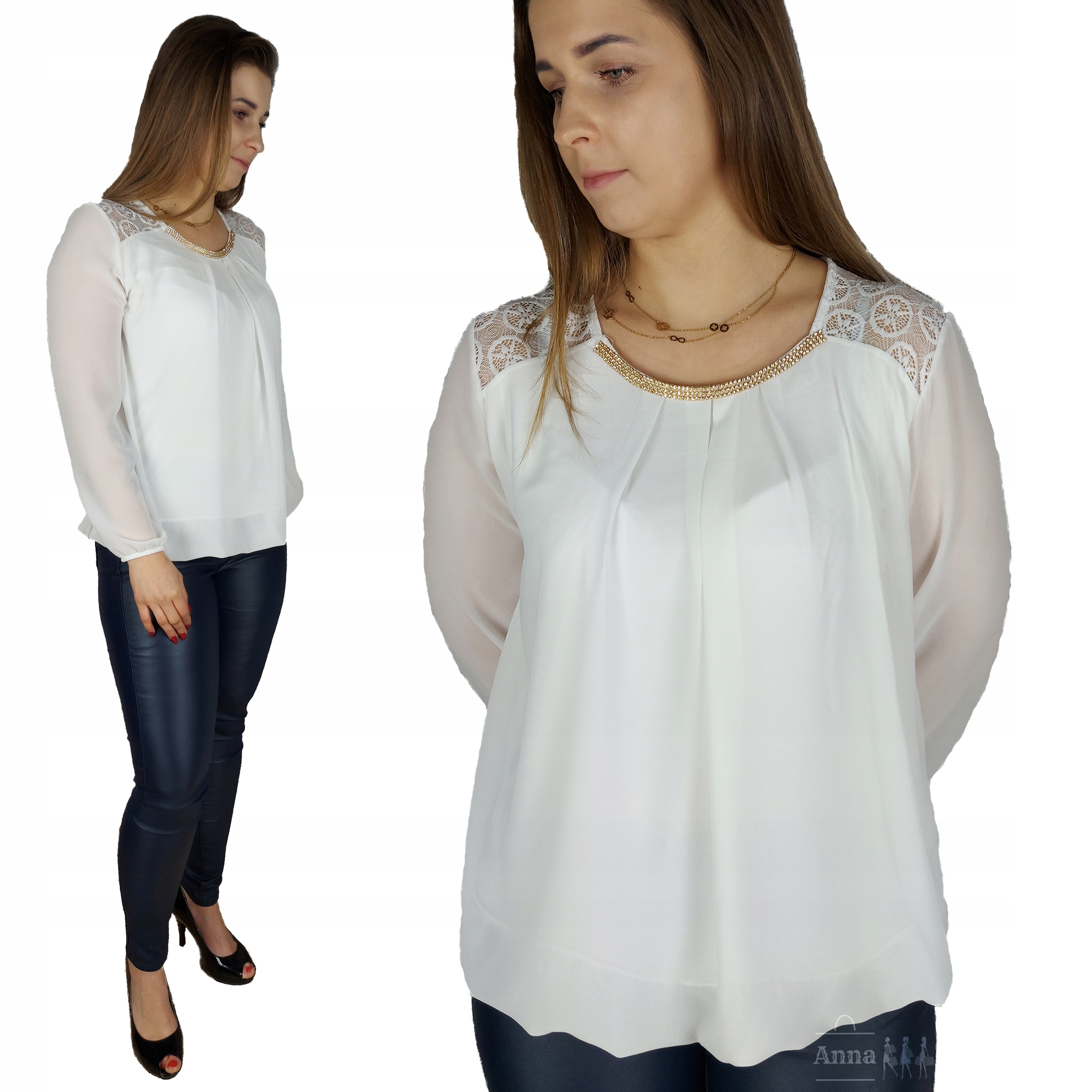 

Bluzka Damska Elegancka Koronka Klasyczna Wizytowa