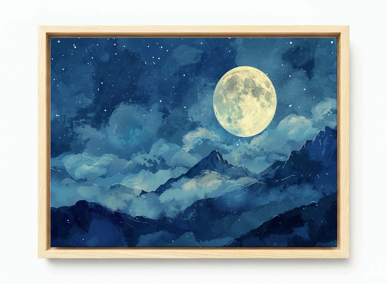 Obraz Rám Americký Box Měsíc Nad Horami Noční Krajina Hvězdy 60x40