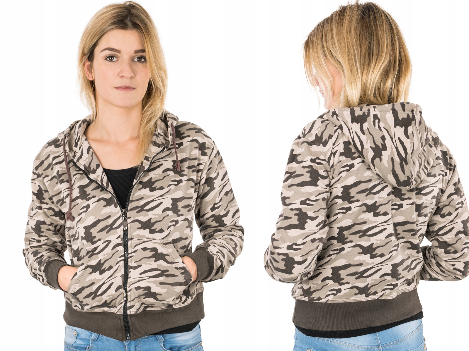 

Bluza Damska Dresowa Moro z Kapturem 6021 L beżowa