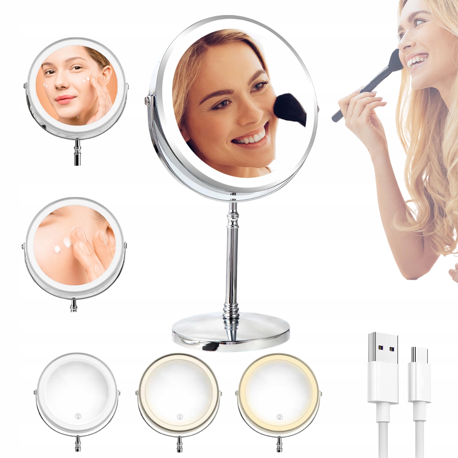 Kosmetické Zrcátko Oboustranné S Podsvícením Pro Líčení, Zvětšovací 10X