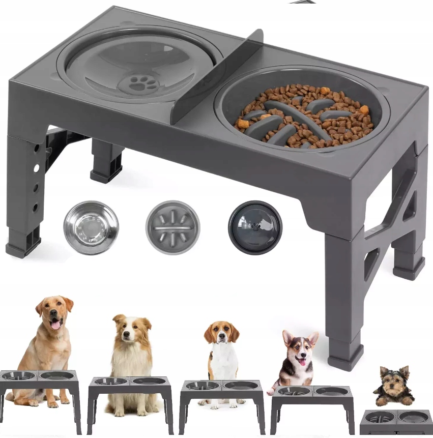 Miska Pro Psa Kočku, dvojitá, na stojanu, zpomalující jídlo, netekoucí