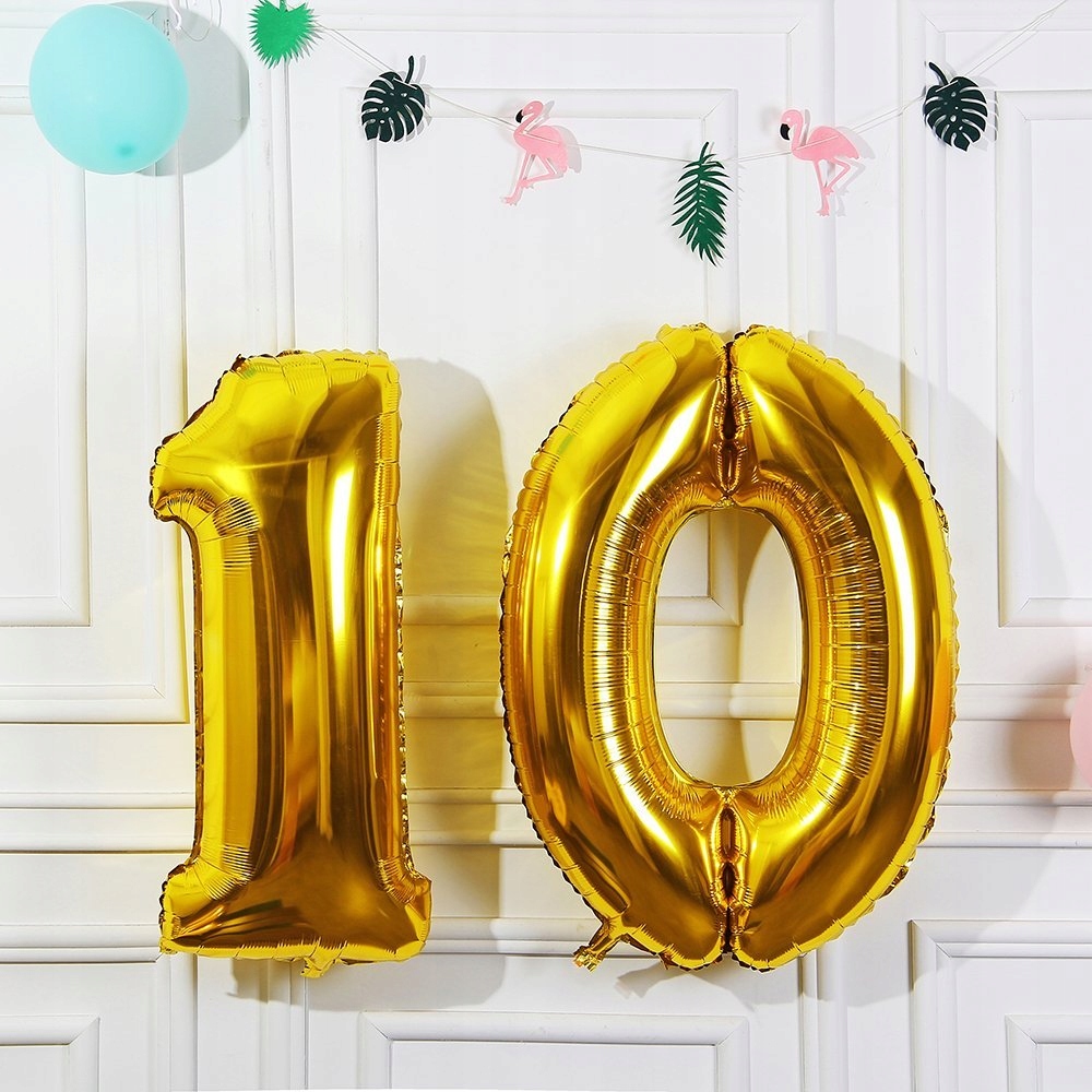 DUŻY Balon Foliowy Cyfra 10 złoty 100 cm HEL Marka Party deco