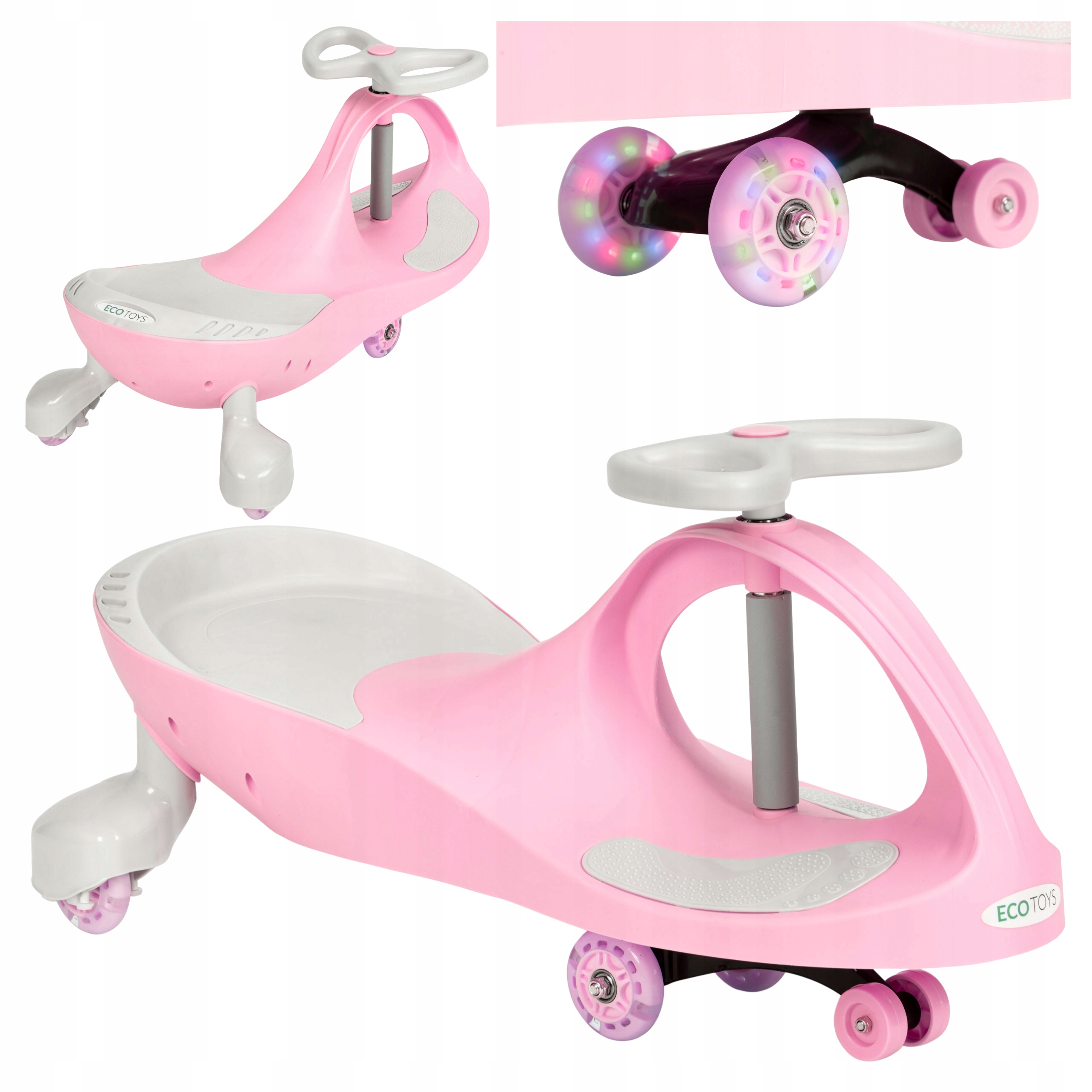 Jeździk Grawitacyjny Chodzik Pojazd Dla Dzieci Koła Led Z Paskiem Różowy
