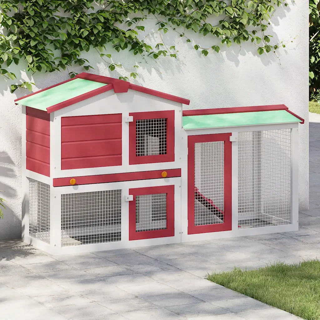 Levně vidaXL Velká klec pro králíky, červeno-bílá, 145 x 45 x 84 cm, dřevo