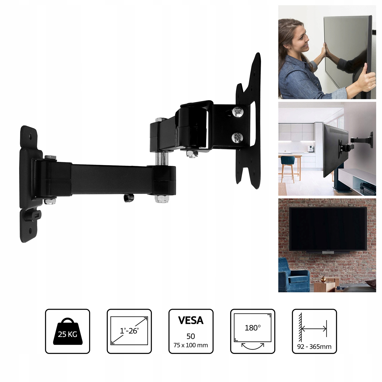 MOCNY OBROTOWY UCHWYT TV WIESZAK TELEWIZORA 10-26 Model V_126173894