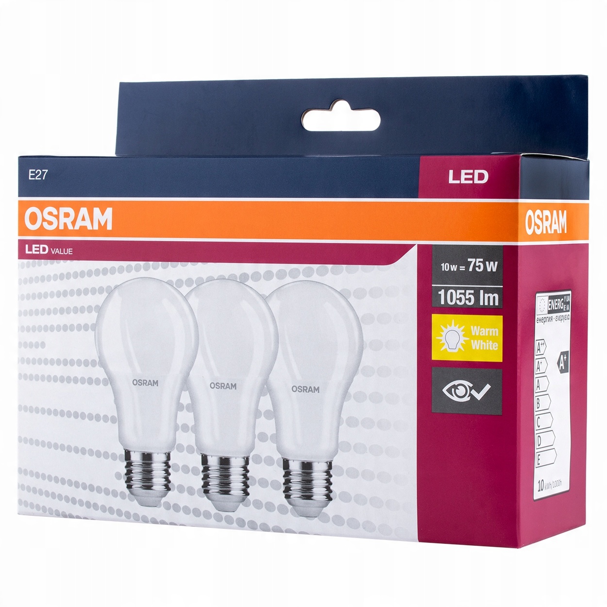 

Żarówka Led E27 10W 75W 1055lm 2700K Osram 3-PAK