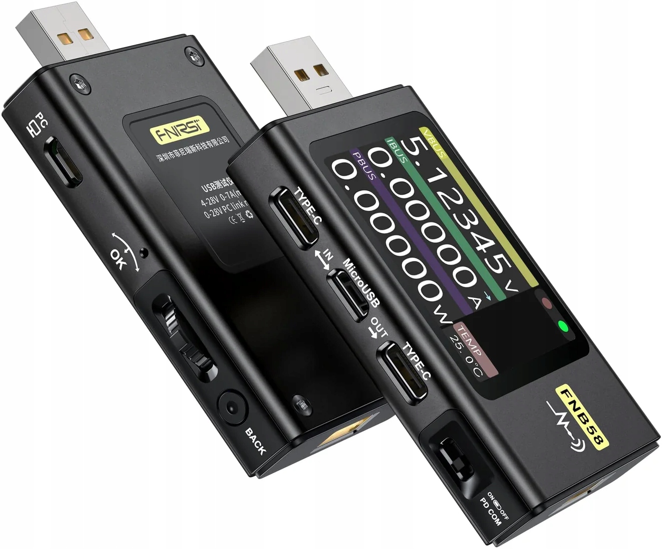 Multifunkční tester Usb měřič portu Fnirsi FNB58 7A 28V bez Bluetooth