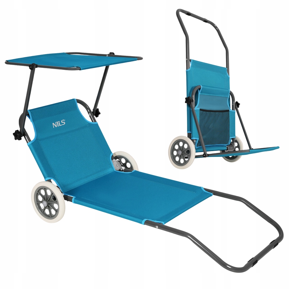 Leżak Ogrodowy Plażowy Składany Turystyczny Basenowy Z Daszkiem i Kółkami