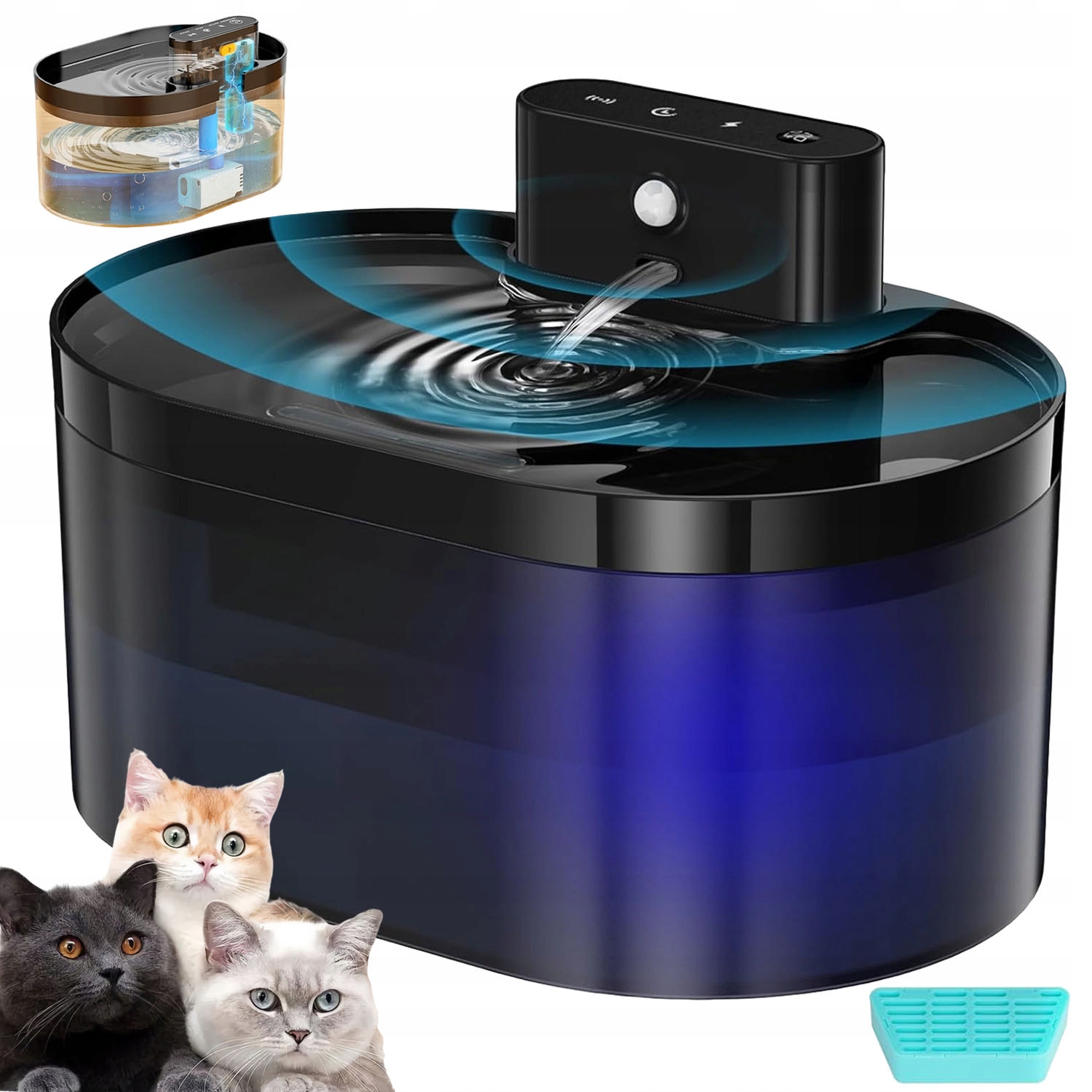 Levně Fontána Napáječka Vody Pro Zvířata Kočky Psa Inteligentní Senzor 2,2 L