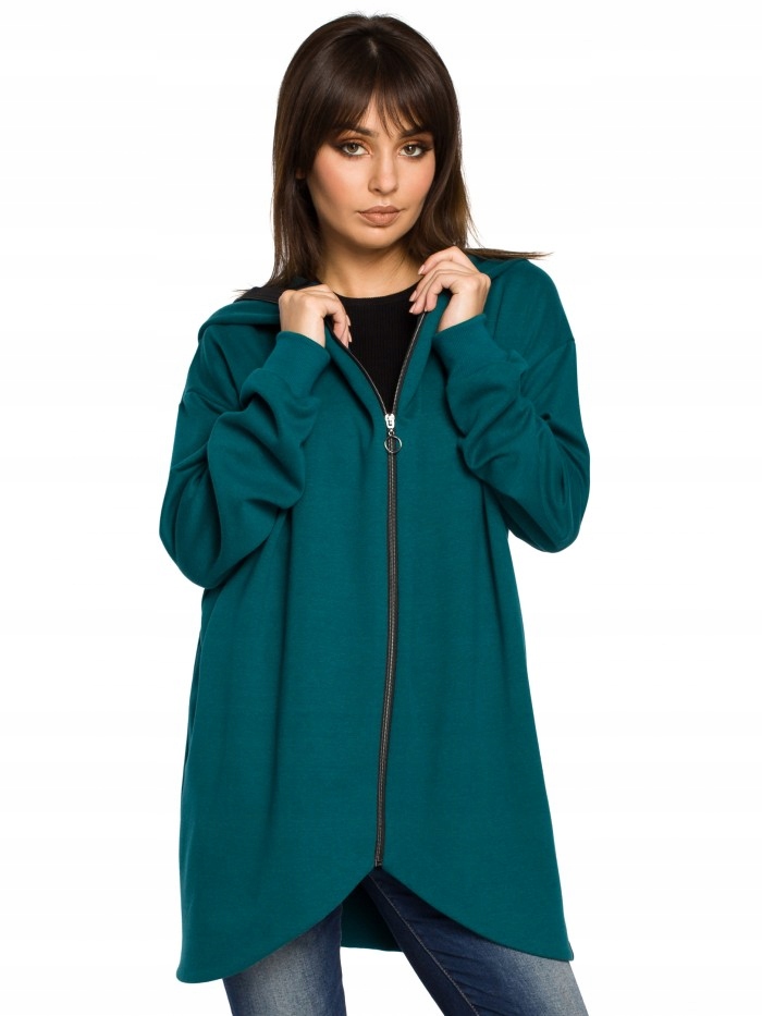 

Eu S/m B054 Długa zasuwana bluza z kapturem - ziel