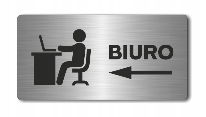 BIURO strzałka w lewo | Tabliczka informacyjna nierdzewna | Druk UV
