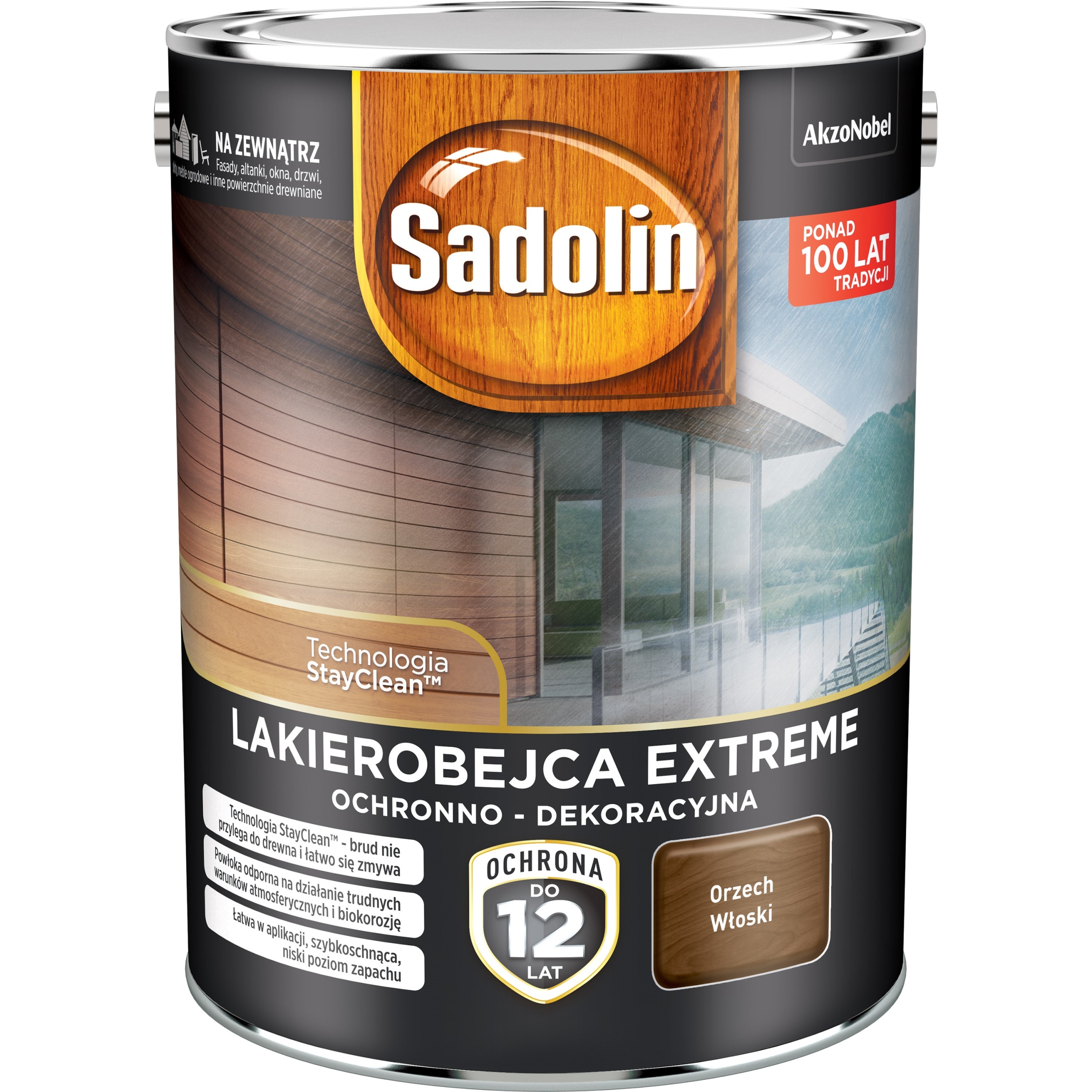 Lakierobejca do drewna altan płotów Sadolin Extreme orzech włoski 4,5L