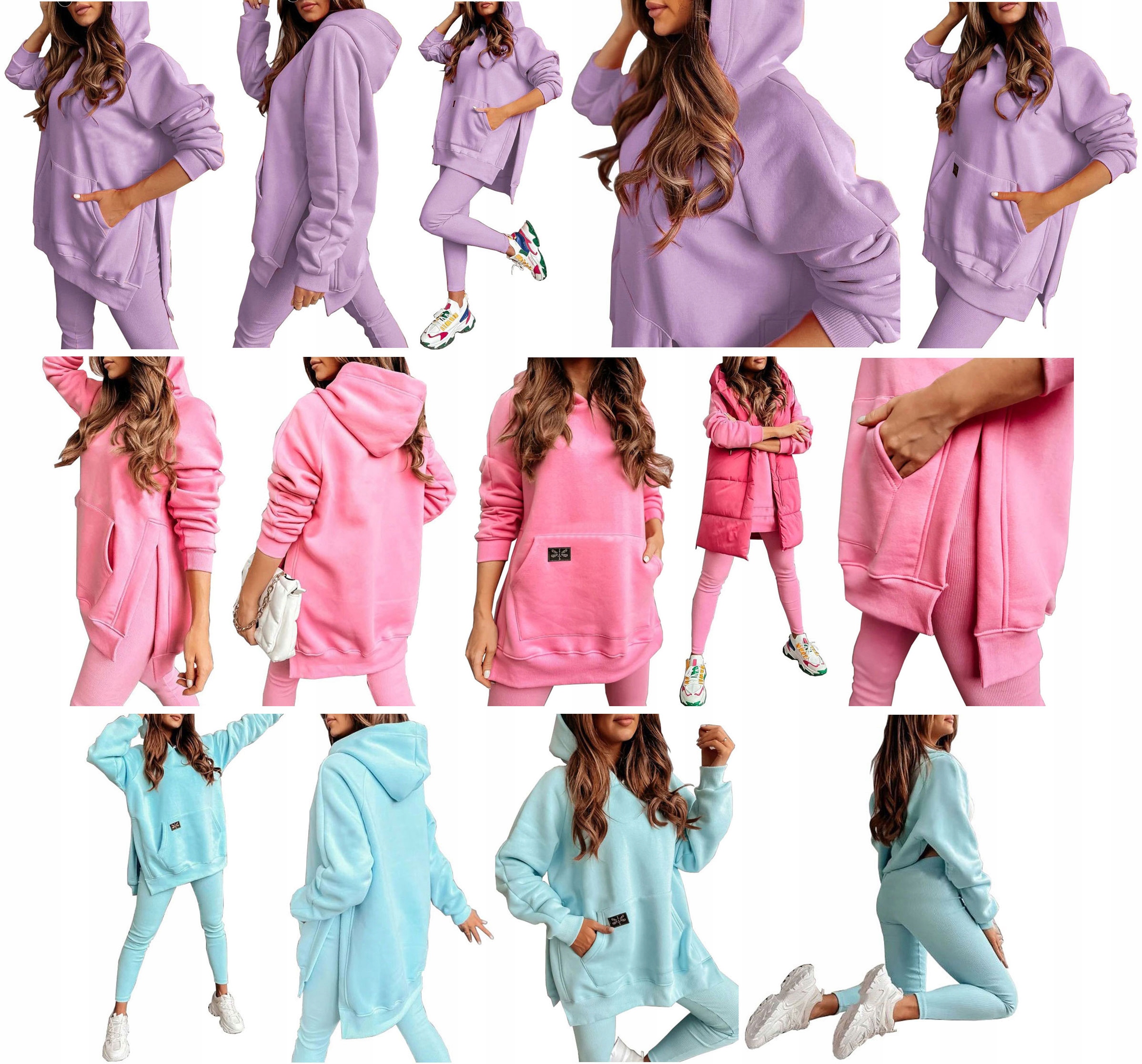 KOMPLET DRESOWY BLUZA KAPTUR LEGGINSY PRĄŻKOWANE S Płeć kobieta