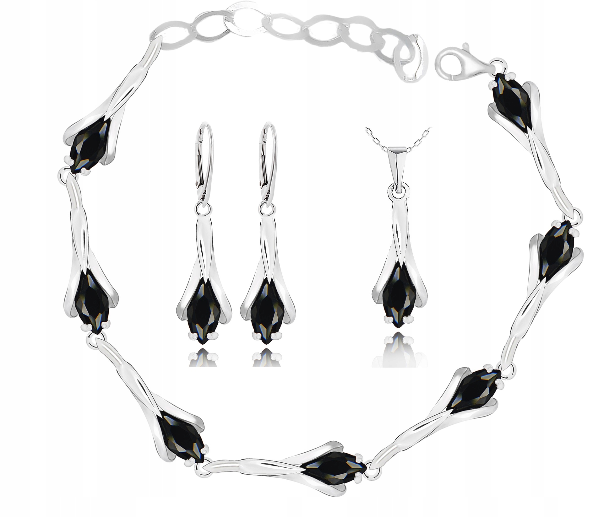 

Srebrny Komplet Biżuterii Z Czarnymi Cyrkoniami