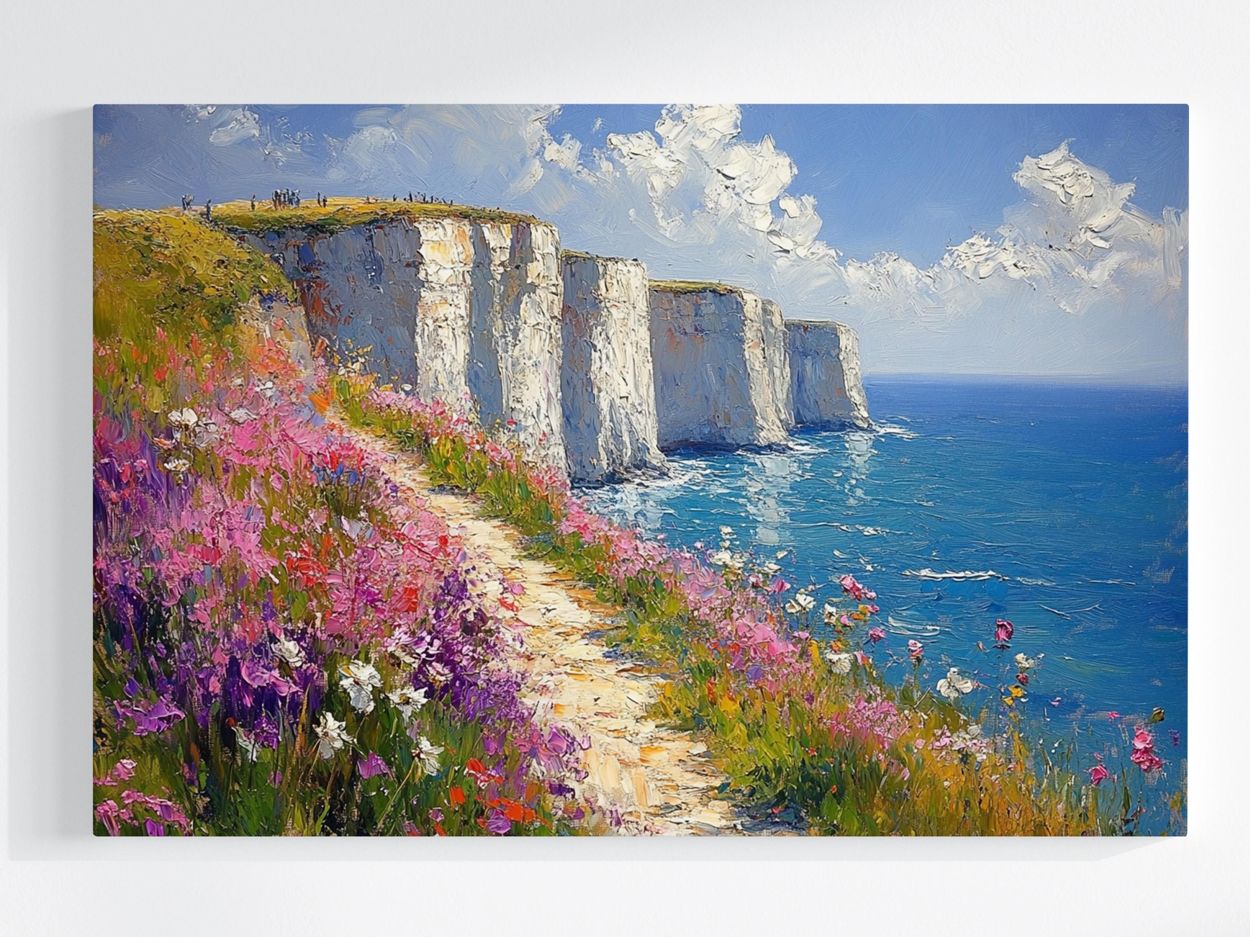 Obraz Na Plátně Canvas Útesy Dover Skály Květiny Louka Moře Léto 120x80