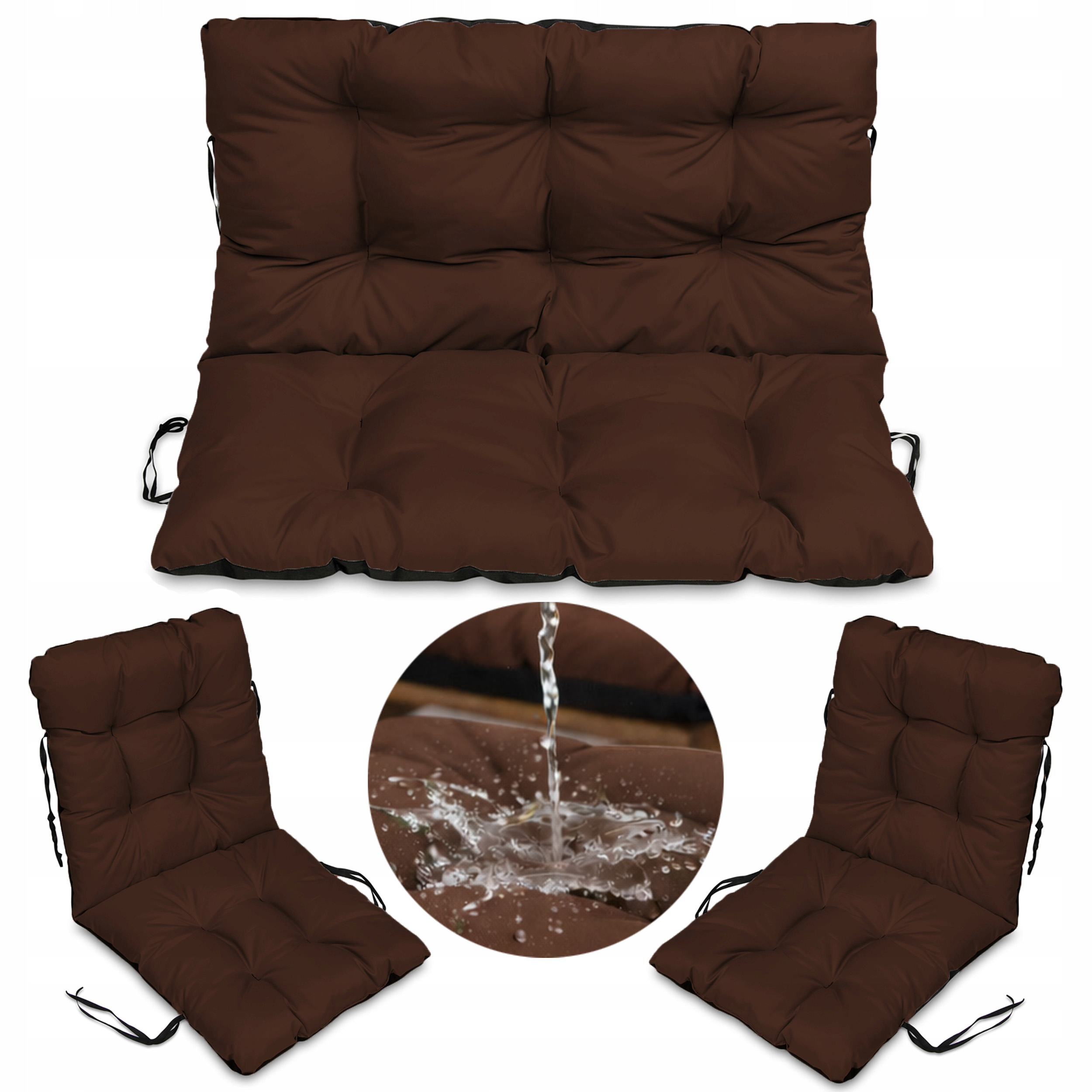 Set 2+1 polštáře měkkých na ratanový nábytek voděodolný 120x60x50 Hnědý