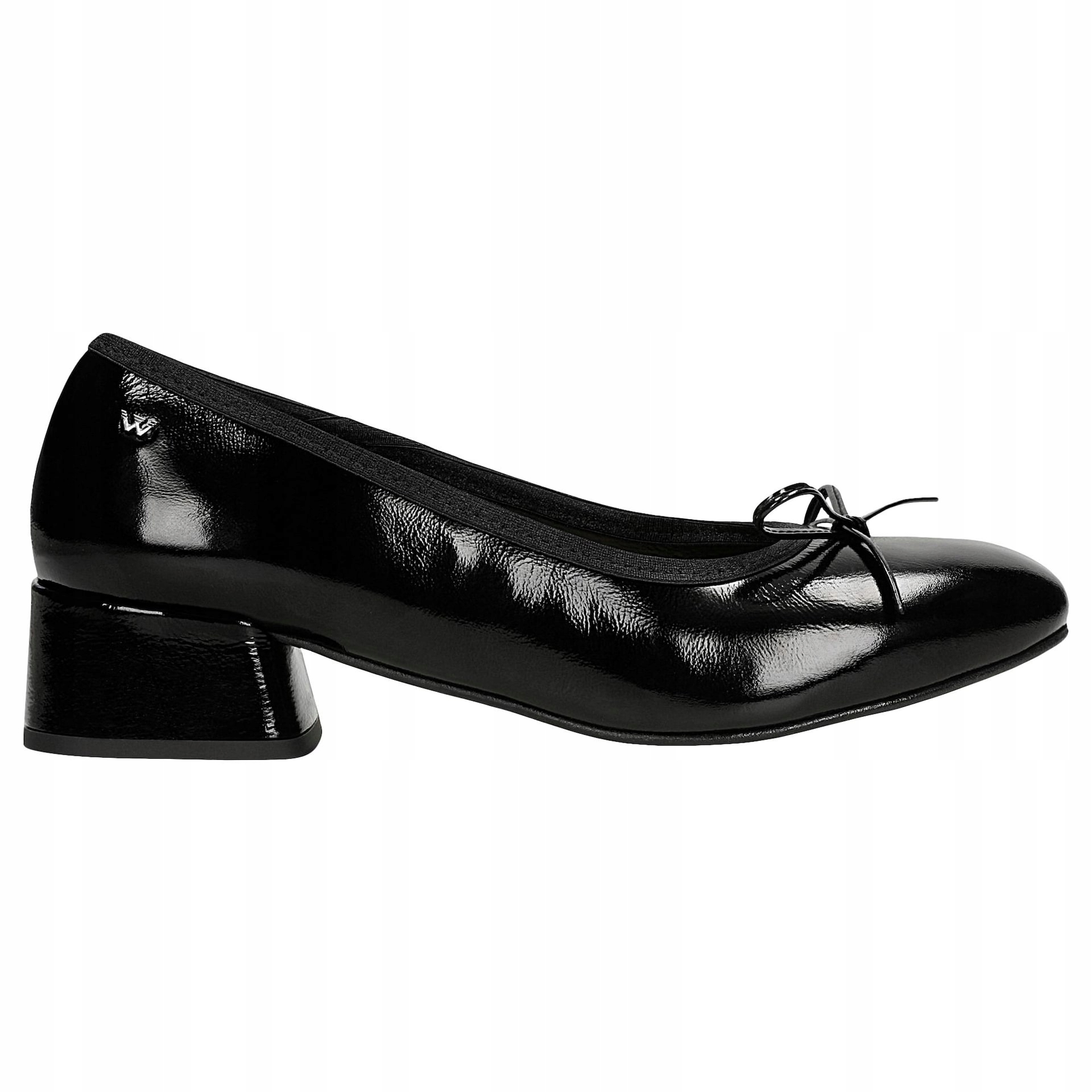 Černé lakované dámské lodičky na širokém podpatku vel.