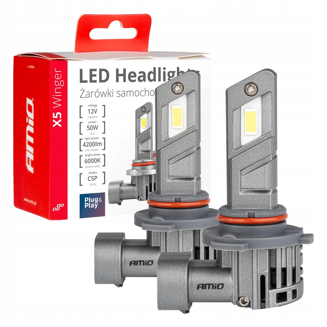 Żarówki samochodowe Led seria X5 Winger HB3 6000K Canbus AMIO-03948