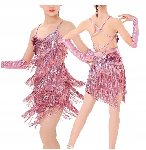 Strój Do Latino Sukienka Do Tańca 134 140 Z Cekimani Różowa Nr 2533