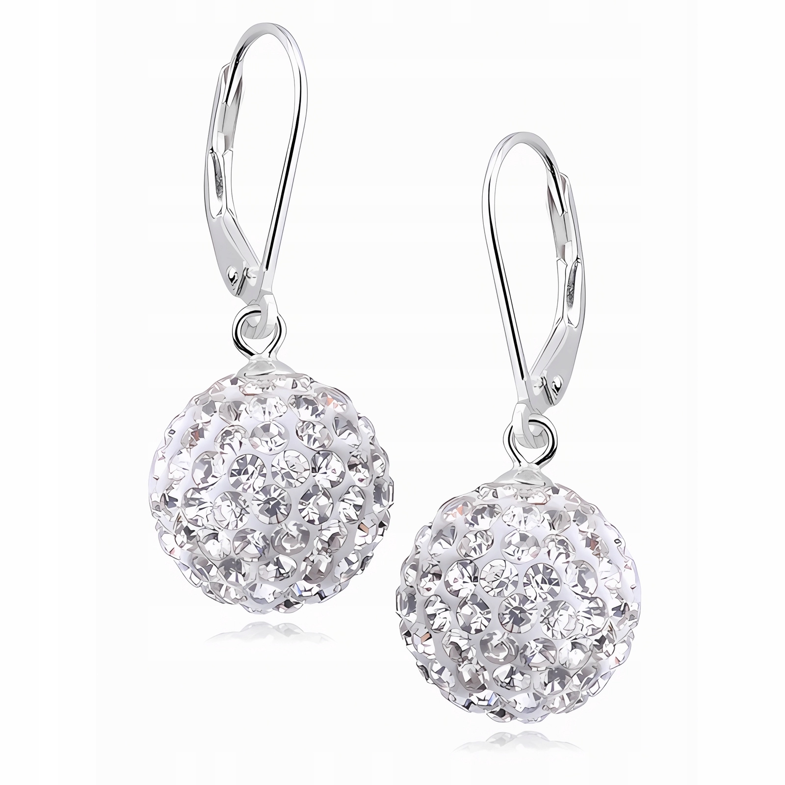 Wiszące Srebrne Kolczyki Kulki Kuleczki 12MM Kryształki Białe Crystal Beads
