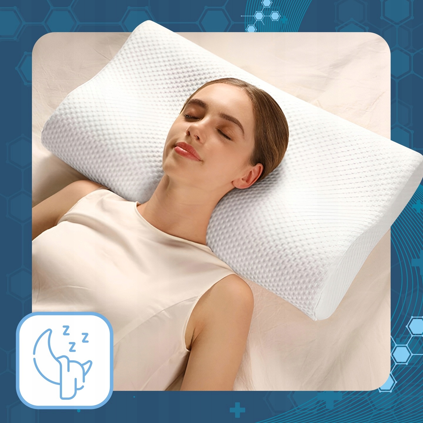 PODUSZKA ORTOPEDYCZNA PROFILOWANA DO SPANIA PIANKA MEMORY DLA WYMAGAJĄCYCH Szerokość produktu 45 cm