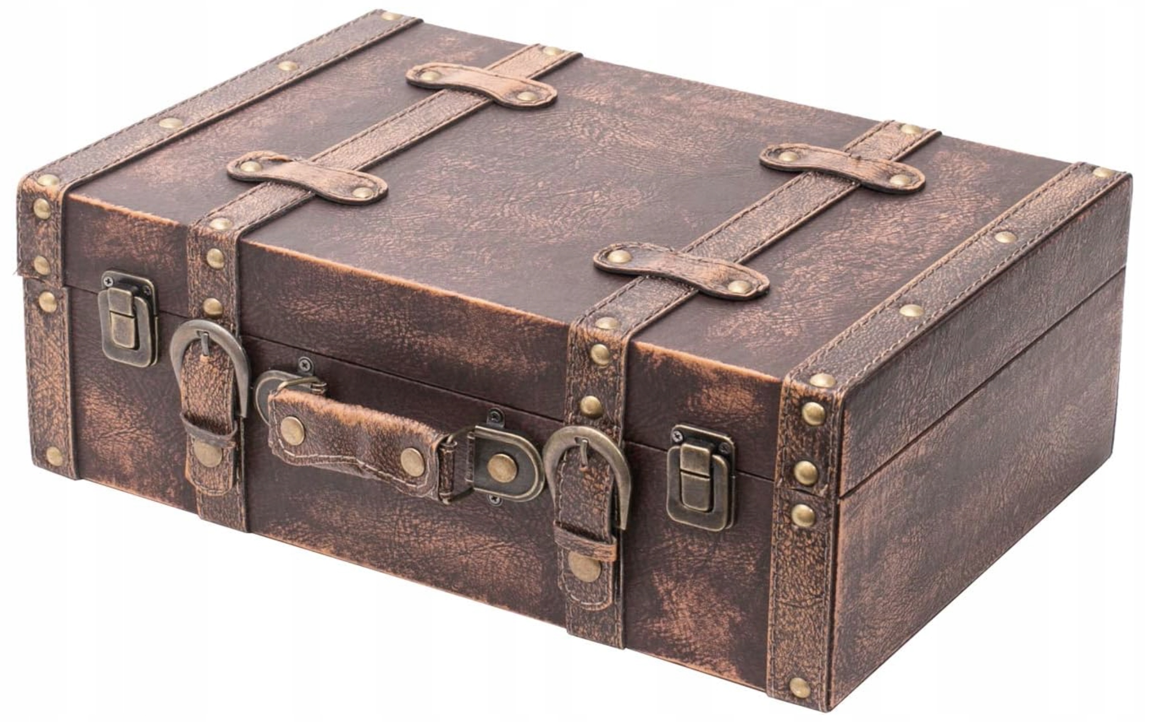 Dřevěný Kufr Vintage Retro Dekorativní kožená rukojeť Zámek 36 cm