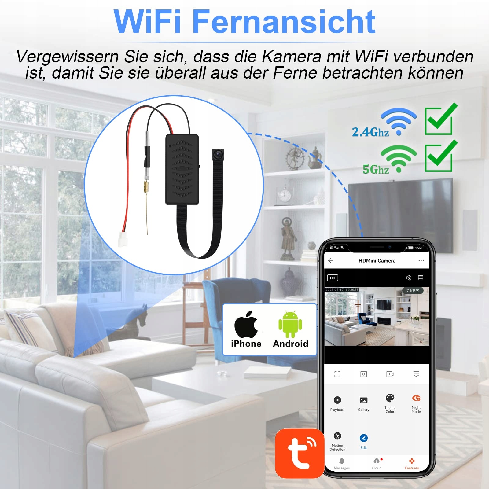 NISANUKI Mini Kamera WLAN 5G 24G WiFi 1080P HD Mikro Kamera — miniatura 2