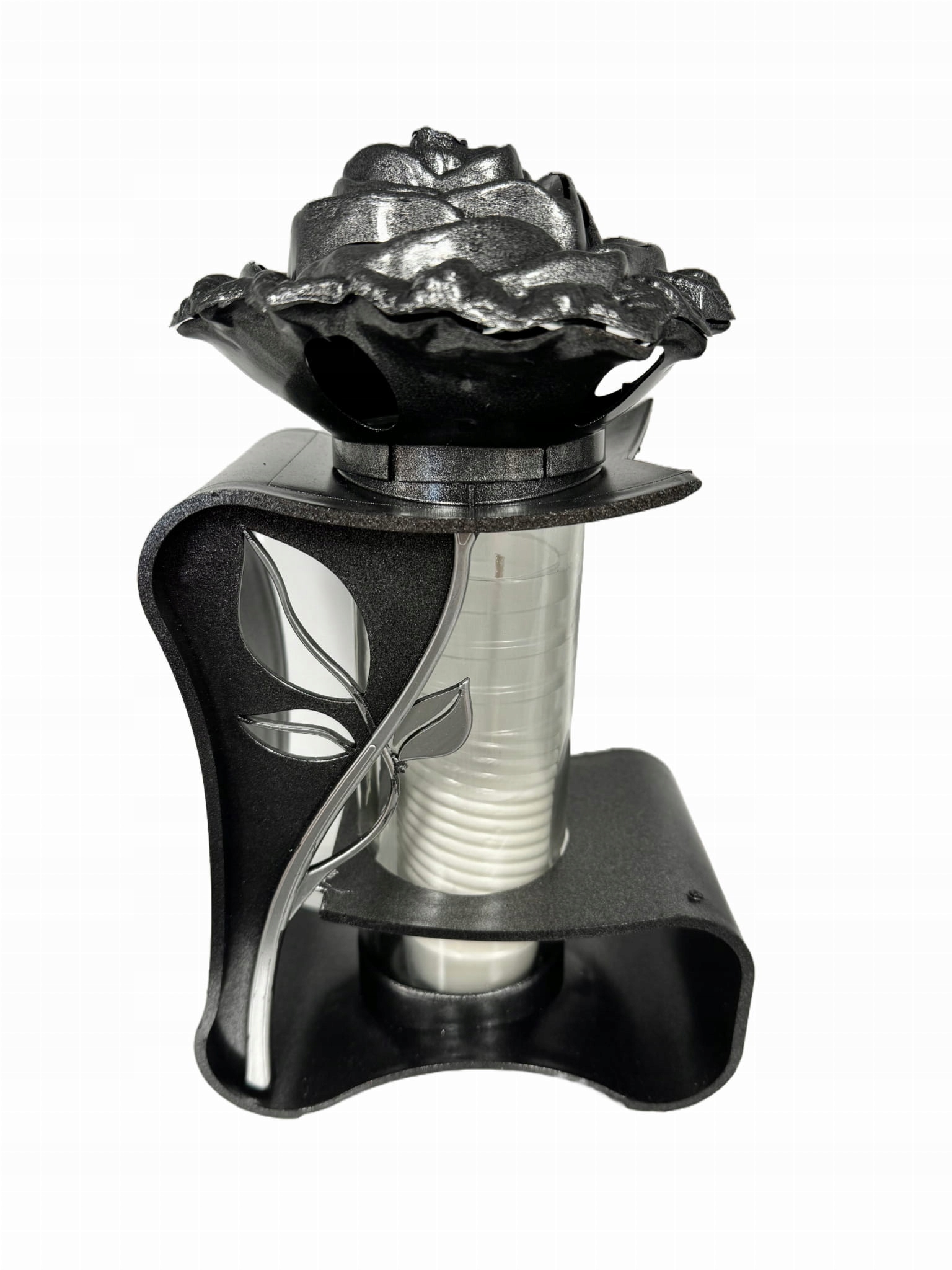 5x Krásná Hřbitovní Svíčka Stříbrná růže Lampion s růží Parafínový vklad 5ks sada