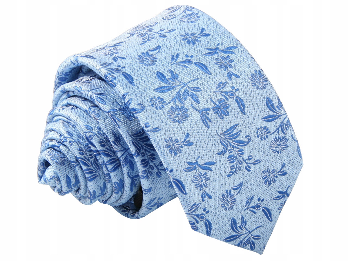 KRAWAT ŻAKARD BŁĘKITNY W KWIATKI [2397]