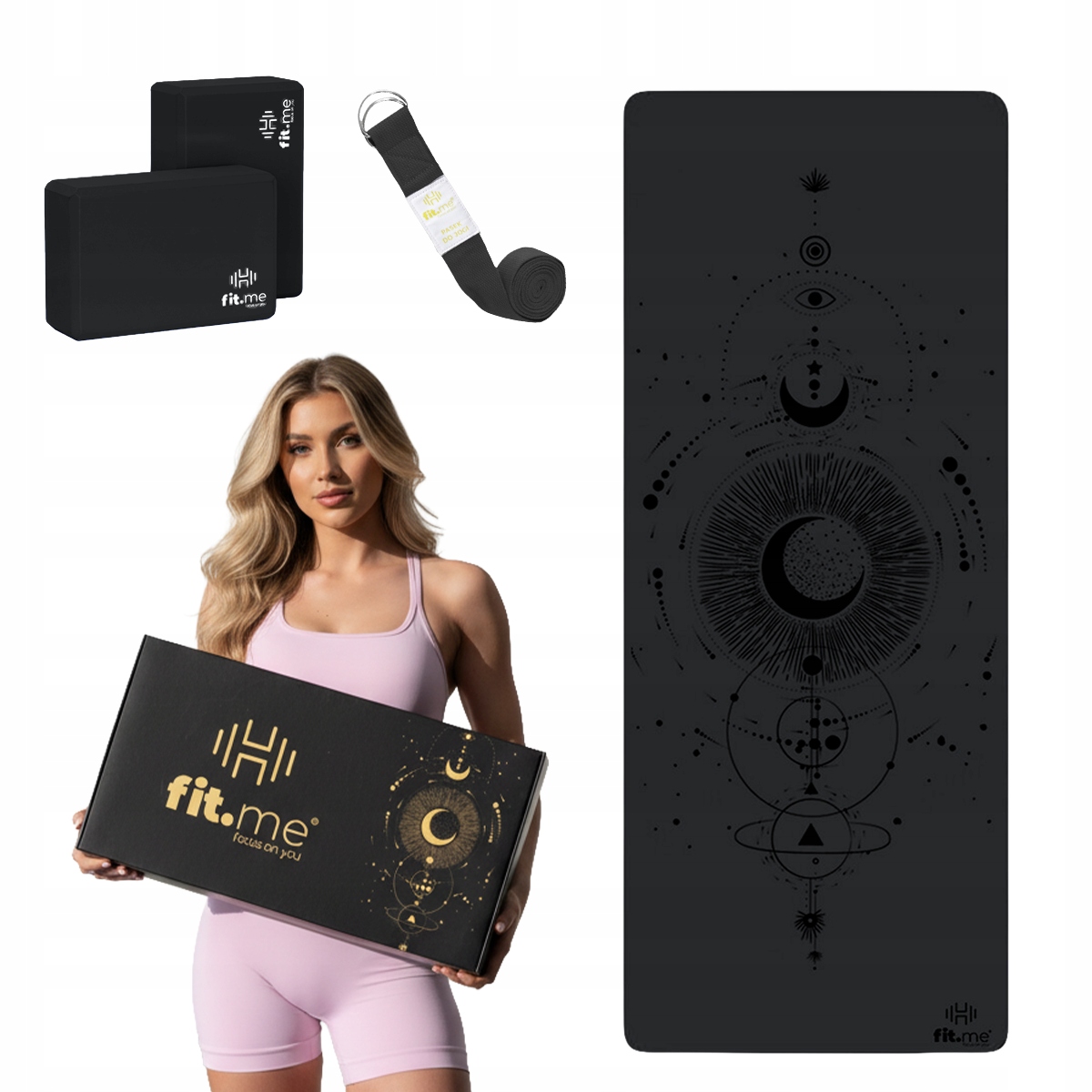 Piękny Księżycowy Zestaw Premium Mata Do Jogi Kauczuk Kostki Pasek