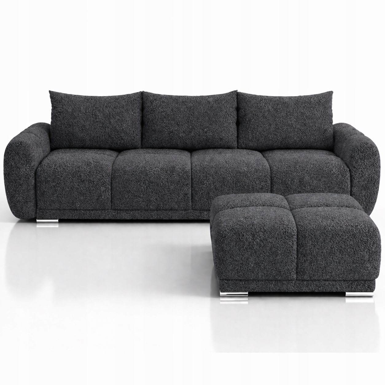 Grafitová Rozkládací Pohovka S Funkcí Spaní 150 x 200 cm Taburet Honey Boucle