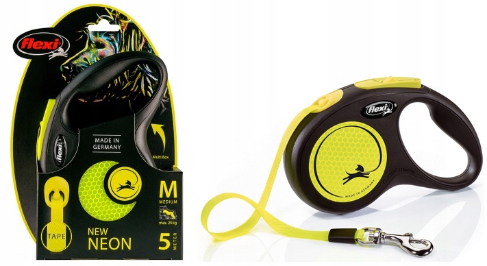 Levně Vodítko M Neon Žlutá Flexi Pro Psa 5M Páska Do 25KG