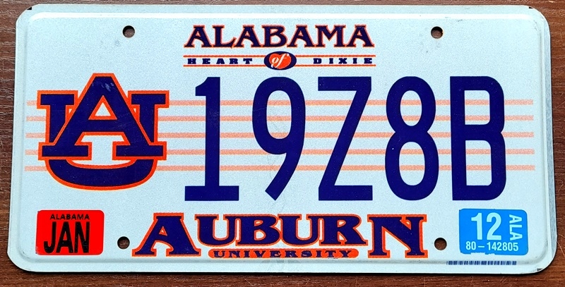 Alabama 2012 - tablica rejestracyjna z USA
