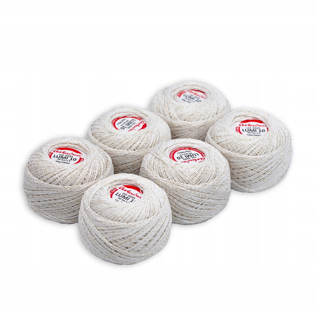 Háčkovací Příze Lumi 10 50g/280m bílo-zlatý 101 6 Ks.
