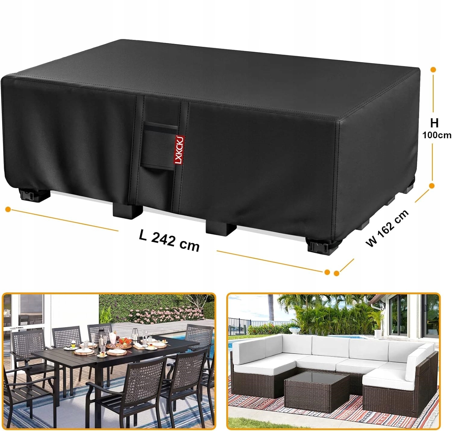 WODOODPORNY PRZECIWDESZCZOWY POKROWIEC NA MEBLE OGRODOWE 242 X 162 X 100 CM Stan opakowania oryginalne