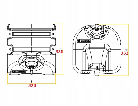 POJEMNIK ZBIORNIK NA WODĘ 18L BUS LAWETA +UCHWYTY Numer katalogowy części 601040400+ 601200400