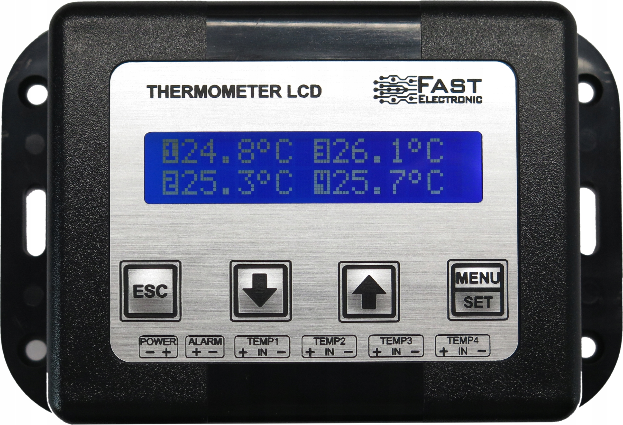 TERMOMETR LCD W OBUDOWIE 4 KANAŁY DS18B20 ALARM
